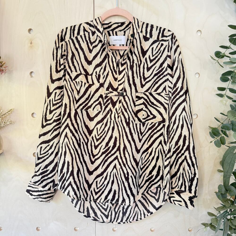 CURRENT/ELLIOTT The B50 Top in Natural Zebra Print Size 1 S/M Tan Brown Blouse - Picture 11 of 11